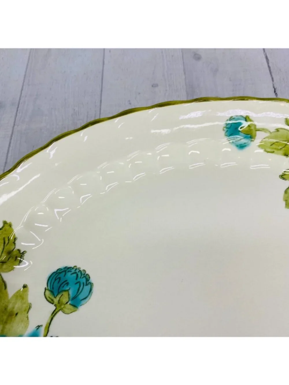 MCM Metlox Poppytrail Vernon BLUE FASCINATION Floral Green Trim Oval 14